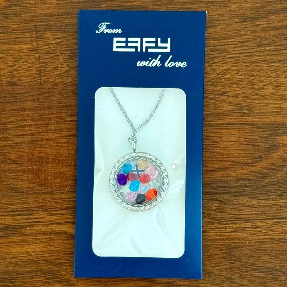 Effy Locket Pendant Sparkly Silver Tone Charm Necklace with 17 Charms New w/Tags